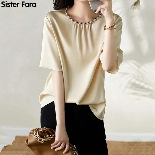 women's blouses & shirts sister fara elegant diamonds shirt summer solid half sleeve o-neck straight blouse chic ladies pullover casual, White
women's blouses & shirts sister fara elegant diamonds shirt summer solid half sleeve o-neck straight blouse chic ladies pullover casual, White