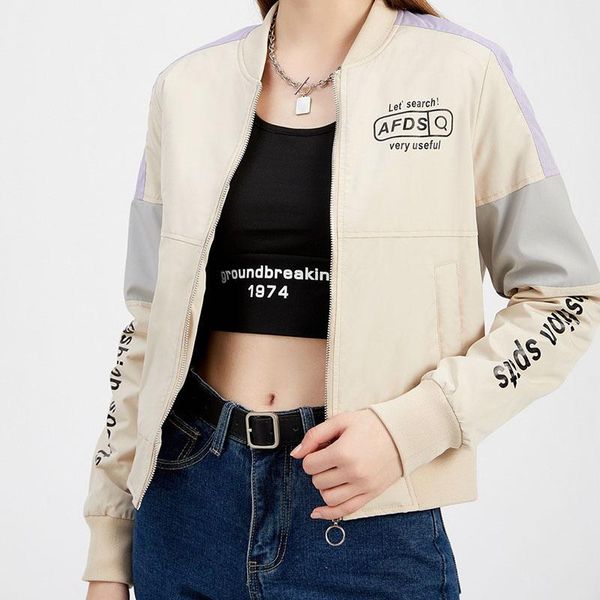 women's jackets letter bomber jacket autumn 2021 zipper coat long sleeve for women casual outerwear coats female, Black;brown
women's jackets letter bomber jacket autumn 2021 zipper coat long sleeve for women casual outerwear coats female, Black;brown