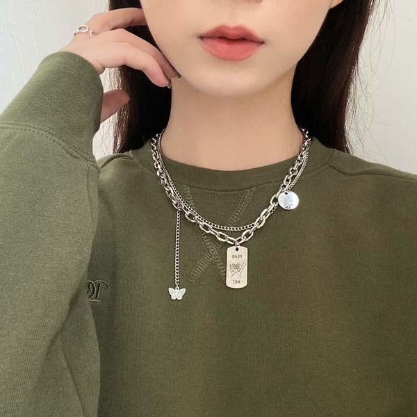 chains trendy personality double-layer necklace sweet butterfly pendant net celebrity creative letter sweater chain, Silver
chains trendy personality double-layer necklace sweet butterfly pendant net celebrity creative letter sweater chain, Silver