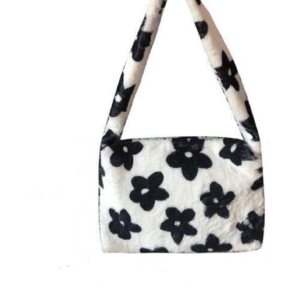 evening bags 2021 fashion elegant female underarm women plush flower pattern shoulder faux fur handbag