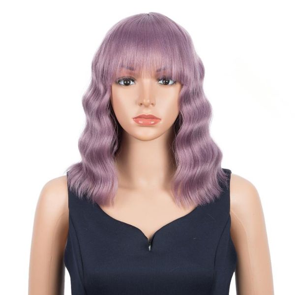 synthetic wigs magic 12 inch wig with bangs pink natural curly bob cosplay heat resistant hair short wavy ombre, Black 
synthetic wigs magic 12 inch wig with bangs pink natural curly bob cosplay heat resistant hair short wavy ombre, Black
