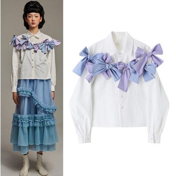 women's blouses & shirts runway spring women big bows appliques long sleeve designer harajuku sweet young laides blousa ns603, White
women's blouses & shirts runway spring women big bows appliques long sleeve designer harajuku sweet young laides blousa ns603, White