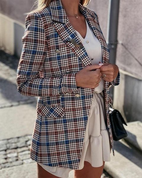 women's suits & blazers plaid suit coat fashion office women style lapel double row button coats casual ladies wear, White;black
women's suits & blazers plaid suit coat fashion office women style lapel double row button coats casual ladies wear, White;black