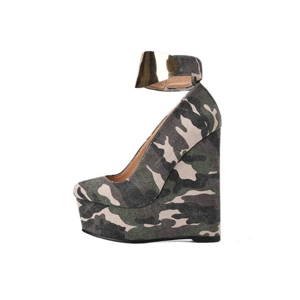 women round toe platform camouflage wedge high heel mixed colors metal sheet ankle buckle shoes roman plus size 34-46 dress, Black
women round toe platform camouflage wedge high heel mixed colors metal sheet ankle buckle shoes roman plus size 34-46 dress, Black