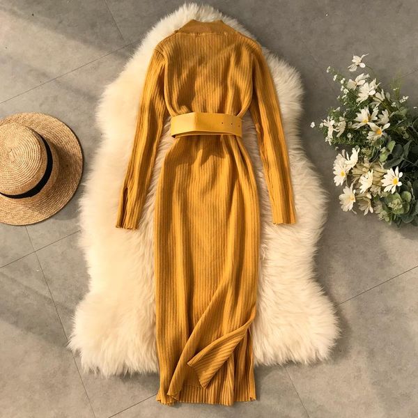 casual dresses 2021 winter women's wool long dress high collar sleeve tie waist slim knitting pullover jersey solid color midi, Black;gray
casual dresses 2021 winter women's wool long dress high collar sleeve tie waist slim knitting pullover jersey solid color midi, Black;gray