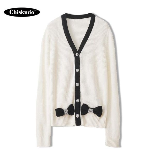 women's knits & tees bow crystal buttons cardigan women clothing v-neck long-sleeve sweater ladies loose casual sweaters color contrast, White
women's knits & tees bow crystal buttons cardigan women clothing v-neck long-sleeve sweater ladies loose casual sweaters color contrast, White