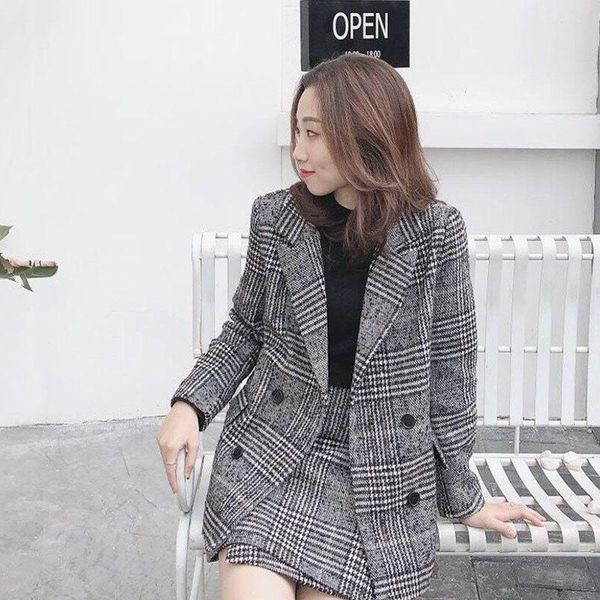 two piece dress autumn skirts set female 2021 double breasted long tweed blazer jacket+mini a line skirt korean women suit, White
two piece dress autumn skirts set female 2021 double breasted long tweed blazer jacket+mini a line skirt korean women suit, White