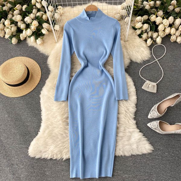 2022 spring autumn chic fashion high collar slim knit dress solid color women stretchy trendy bottom dress, Black;gray
2022 spring autumn chic fashion high collar slim knit dress solid color women stretchy trendy bottom dress, Black;gray