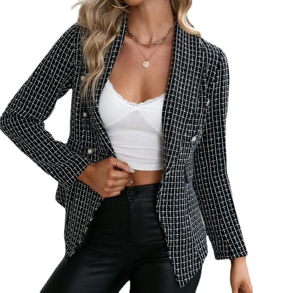 women's suits & blazers 2021 plaid print slim double breasted temperament office lady coasts womens blouse donsignet, White;black
women's suits & blazers 2021 plaid print slim double breasted temperament office lady coasts womens blouse donsignet, White;black