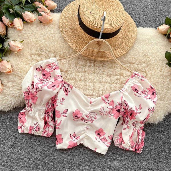 women's blouses & shirts floral print slim summer off shoulder tunic crop female short sleeve and women clothing 2021, White
women's blouses & shirts floral print slim summer off shoulder tunic crop female short sleeve and women clothing 2021, White