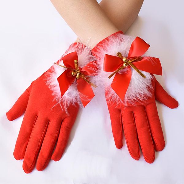 five fingers gloves ladies christmas satin short glod bell red mittens fur boknot etiquette glove for party cosplay costume, Blue;gray
five fingers gloves ladies christmas satin short glod bell red mittens fur boknot etiquette glove for party cosplay costume, Blue;gray