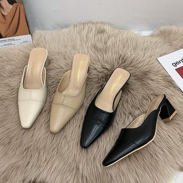 slhjc women leather slippers med heel square toe casual pumps spring summer sandals, Black
slhjc women leather slippers med heel square toe casual pumps spring summer sandals, Black