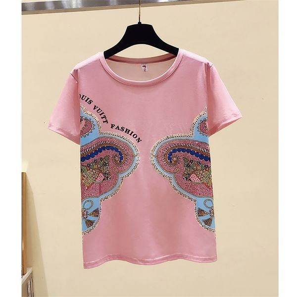 women's t-shirt fashion drilling painting short sleeve t shirt woman diamond o-neck loose baggy plus size summer clothes for, White
women's t-shirt fashion drilling painting short sleeve t shirt woman diamond o-neck loose baggy plus size summer clothes for, White