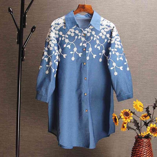 spring denim shirts women embroidered pluz sized three-quarter sleeve ladis blouses and fashion clothing 210615, White
spring denim shirts women embroidered pluz sized three-quarter sleeve ladis blouses and fashion clothing 210615, White