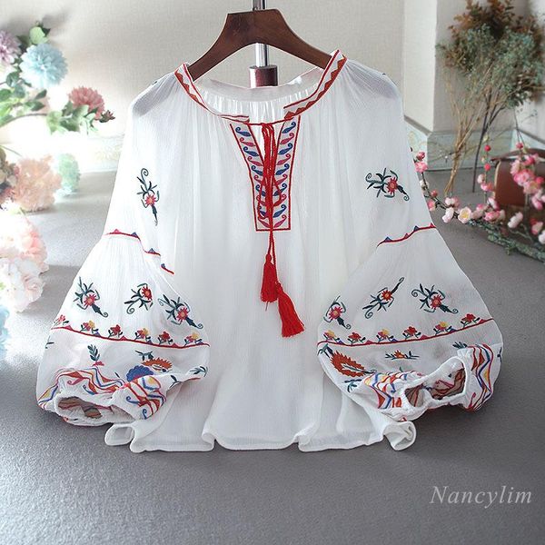 women's blouses & shirts oversized blouse women holiday travel long lantern sleeve casual embroidery sun protection loose blusas summer, White
women's blouses & shirts oversized blouse women holiday travel long lantern sleeve casual embroidery sun protection loose blusas summer, White
