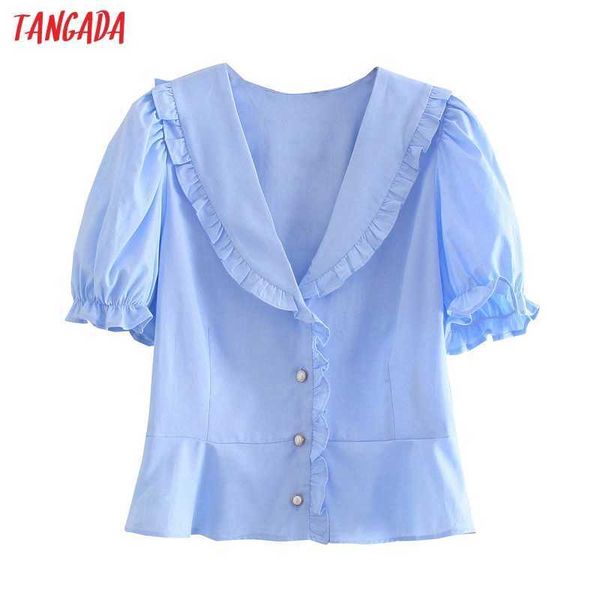 tangada women retro blue cotton pearl buttons crop shirt short sleeve summer chic female shirt 3h379 210609, White
tangada women retro blue cotton pearl buttons crop shirt short sleeve summer chic female shirt 3h379 210609, White