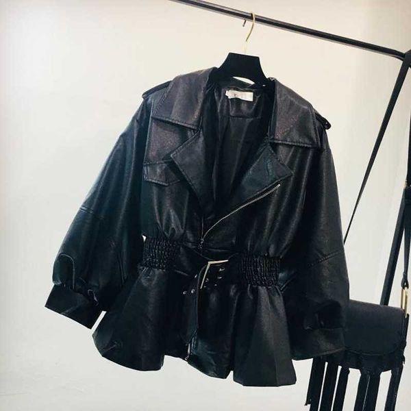 pocket single buckle long sleeve slim waist belts pu leather jacket clothing autumn winter coat 210601, Black
pocket single buckle long sleeve slim waist belts pu leather jacket clothing autumn winter coat 210601, Black
