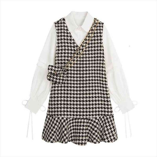 women black white sleeveless dress with shirt turn down collar 2 pieces set elegant winter houndtooth with bag t0454
women black white sleeveless dress with shirt turn down collar 2 pieces set elegant winter houndtooth with bag t0454