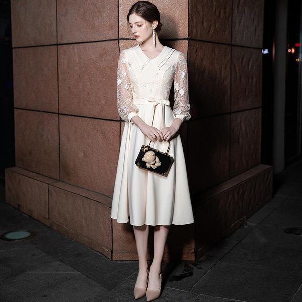 sailor collar women mid-length satin dresses sweet bud sleeve lace floral bridesmaid wedding party gown champagne evening skirt ethnic cloth, Red
sailor collar women mid-length satin dresses sweet bud sleeve lace floral bridesmaid wedding party gown champagne evening skirt ethnic cloth, Red