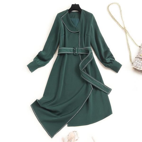 casual dresses european high-end women's solid color maxi bodycon long sleeve dress 2021 autumn irregular lapel belt 15239 vestido, Black;gray
casual dresses european high-end women's solid color maxi bodycon long sleeve dress 2021 autumn irregular lapel belt 15239 vestido, Black;gray