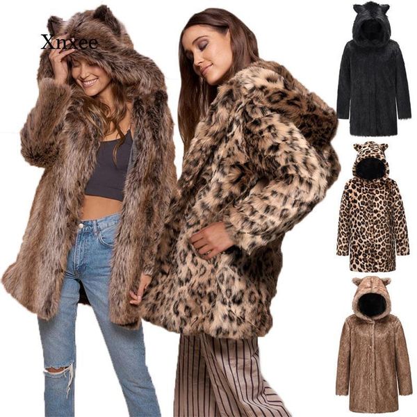 women's fur & faux nice popretro fake coat cardigan autumn leopard print jacket zipper hooded, Black
women's fur & faux nice popretro fake coat cardigan autumn leopard print jacket zipper hooded, Black