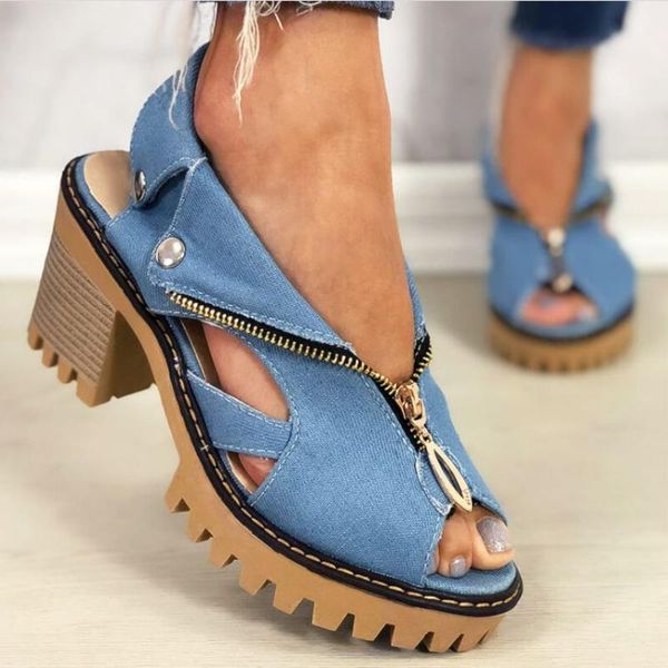 sandals fish mouth high-heeled women thick front zipper versatile fashion denim shoes open toe romanwomen's summer km015, Black
sandals fish mouth high-heeled women thick front zipper versatile fashion denim shoes open toe romanwomen's summer km015, Black