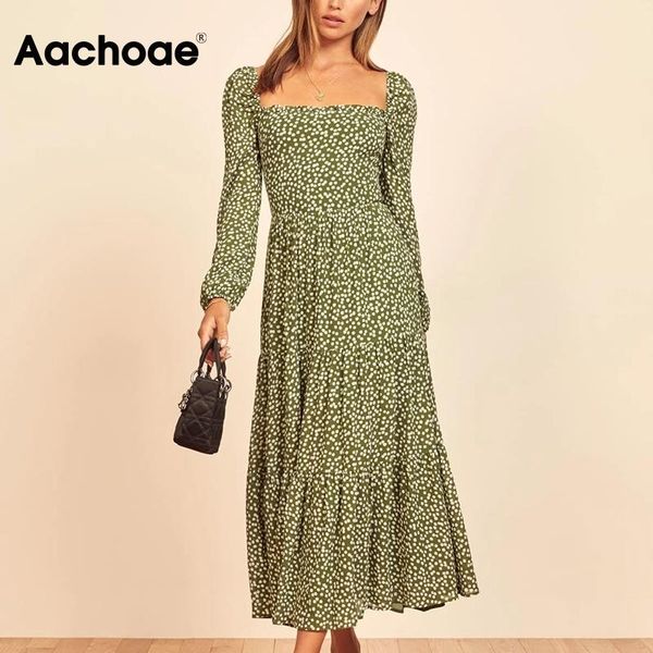 casual dresses aachoae vintage polka dot pleated dress lantern sleeve elegant midi ruffles square neck print chiffon ropa de mujer, Black;gray 
casual dresses aachoae vintage polka dot pleated dress lantern sleeve elegant midi ruffles square neck print chiffon ropa de mujer, Black;gray