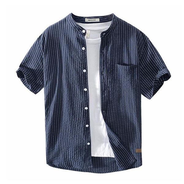 men's casual shirts striped short sleeve for men drak blue summer fashion pure cotton breathable clothing, White;black
men's casual shirts striped short sleeve for men drak blue summer fashion pure cotton breathable clothing, White;black