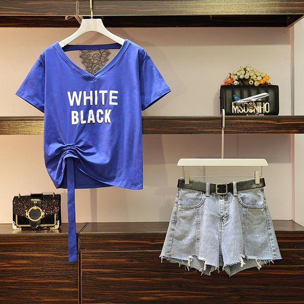women's lace v-neck short-sleeved t-shirt tide + torn edge fashion slim jeans 2021 summer dress, Blue
women's lace v-neck short-sleeved t-shirt tide + torn edge fashion slim jeans 2021 summer dress, Blue