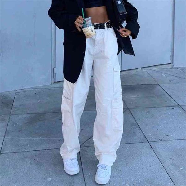 women cargo pants straight pockets button up loose trousers ladies sale classic basic high waist streetwear 210522, Black;white
women cargo pants straight pockets button up loose trousers ladies sale classic basic high waist streetwear 210522, Black;white