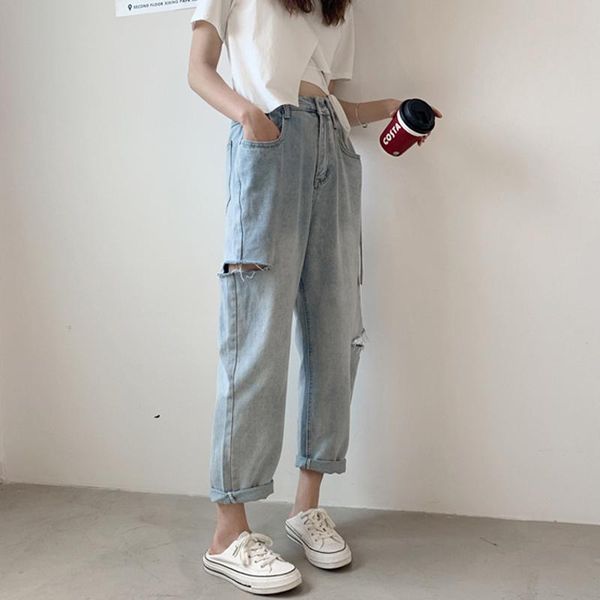 women's jeans vintage ripped holes women high waist harem pants female 2021 spring summer loose denim trousers femme, Blue
women's jeans vintage ripped holes women high waist harem pants female 2021 spring summer loose denim trousers femme, Blue