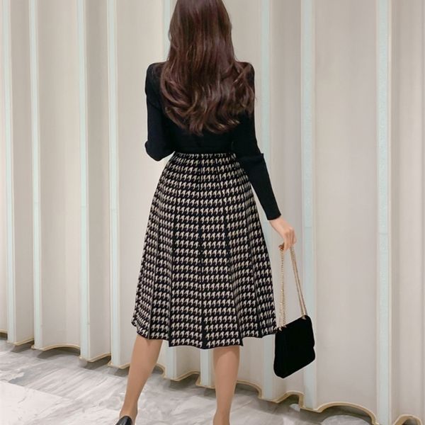 zawfl 2021 autumn korean elegant knitted plaid patchwork women dress long sleeve o-neck lace-up bow pleated midi dresses vestido, Black;gray
zawfl 2021 autumn korean elegant knitted plaid patchwork women dress long sleeve o-neck lace-up bow pleated midi dresses vestido, Black;gray