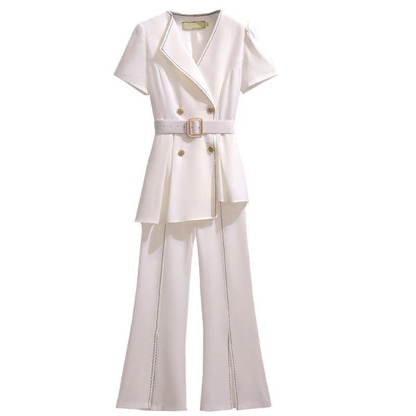 women's two piece pants 4xl plus size 2021 summer blazer coat set short sleeve double breasted irregular blazers+wide leg suit, White
women's two piece pants 4xl plus size 2021 summer blazer coat set short sleeve double breasted irregular blazers+wide leg suit, White