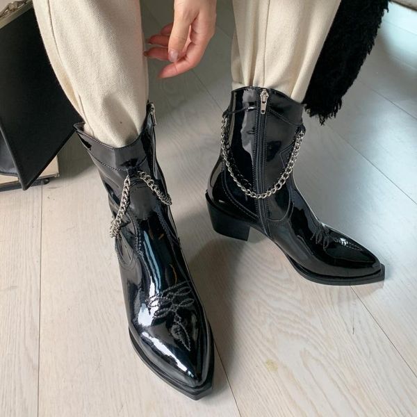 boots autumn winter working casual women ankle pointed toe thick heels string bead genuine leather shoes woman 2021, Black
boots autumn winter working casual women ankle pointed toe thick heels string bead genuine leather shoes woman 2021, Black