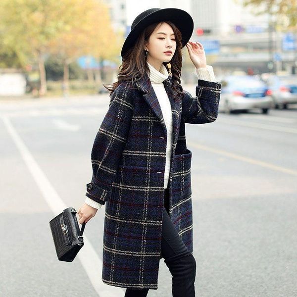 women's wool & blends autumn winter plaid woolen coat mid-length loose ladies outwear jacket high quality, Black
women's wool & blends autumn winter plaid woolen coat mid-length loose ladies outwear jacket high quality, Black