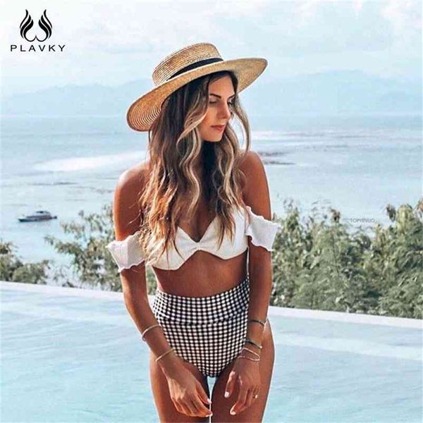 retro black white plaid bandeau ribbed high waist bikini set off shoulder swimsuit women swimwear beach wear bath suit 210621, White;black
retro black white plaid bandeau ribbed high waist bikini set off shoulder swimsuit women swimwear beach wear bath suit 210621, White;black