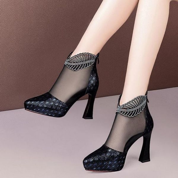 mesh fashion sandals women's boots peacock pattern summer high heels platform shoes back zipper black blue dress
mesh fashion sandals women's boots peacock pattern summer high heels platform shoes back zipper black blue dress