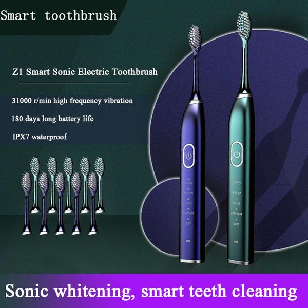 smart electric toothbrush ultrasonic timed brush 5 mode usb charger rechargeable replacement head set