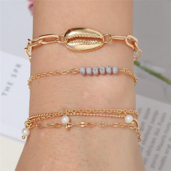 charm bracelets 5pcs/set bohemian shell gold chain sets simple pearl crystal for women summer jewelry accessories 2021, Golden;silver
charm bracelets 5pcs/set bohemian shell gold chain sets simple pearl crystal for women summer jewelry accessories 2021, Golden;silver