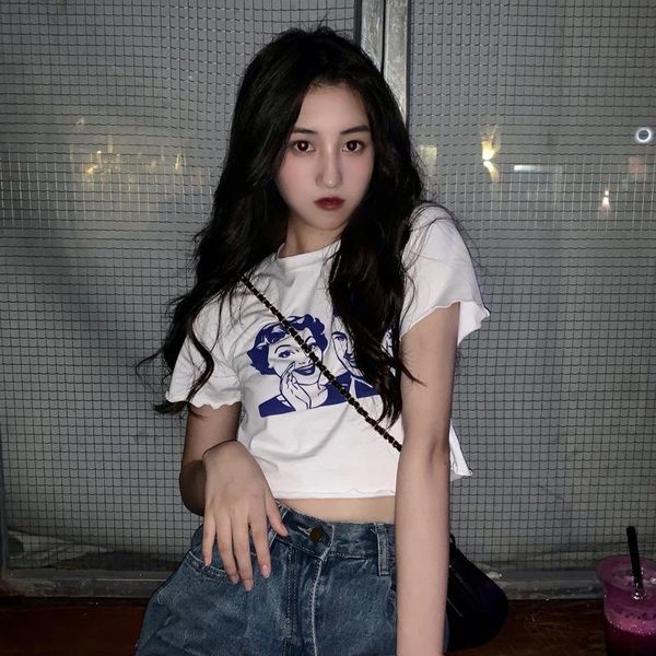 women's t-shirts summer shirt navel high waist short curled harajuku ruffle print slim slimming y2k woman tshirts t-shirt, White
women's t-shirts summer shirt navel high waist short curled harajuku ruffle print slim slimming y2k woman tshirts t-shirt, White