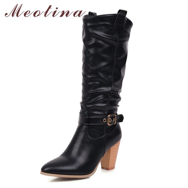 western boots women shoes buckle high heel mid-calf pointed toe block heels pleated ladies winter gray 210517, Black
western boots women shoes buckle high heel mid-calf pointed toe block heels pleated ladies winter gray 210517, Black