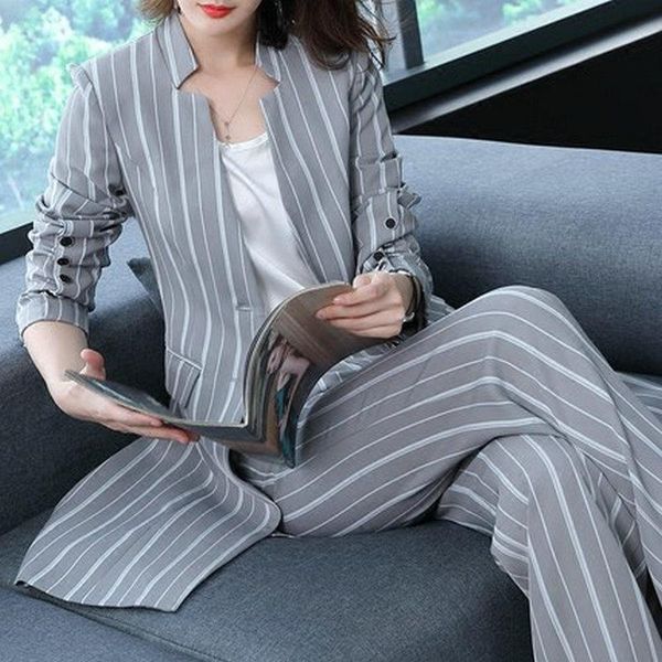 spring office lady long trench coat striped jacket and wide pants suit women's fashion two pieces set piece, White
spring office lady long trench coat striped jacket and wide pants suit women's fashion two pieces set piece, White