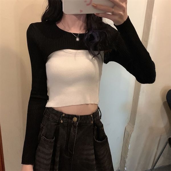 autumn pullovers sweater layered long sleeve short korean slim-fit tight sweater and all-match sling 211011, White;black
autumn pullovers sweater layered long sleeve short korean slim-fit tight sweater and all-match sling 211011, White;black