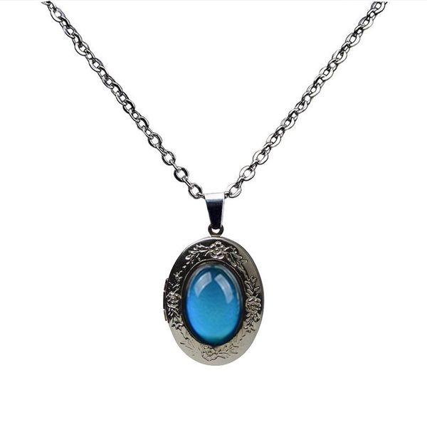 pendant necklaces oval necklace openable lockets po frame jewelry temperature change color ll@17, Silver
pendant necklaces oval necklace openable lockets po frame jewelry temperature change color ll@17, Silver