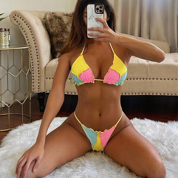 women's swimwear female bandage lace up halter summer swimming suit patchwork bikinis 2021 thong bikini set push swimsuit, White;black
women's swimwear female bandage lace up halter summer swimming suit patchwork bikinis 2021 thong bikini set push swimsuit, White;black