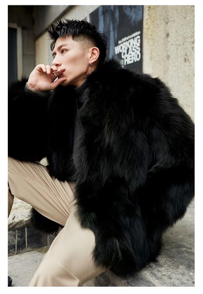 men's leather & faux real genuine natural raccoon fur coat fashion stand collar jacket warm winter outwear, Black
men's leather & faux real genuine natural raccoon fur coat fashion stand collar jacket warm winter outwear, Black
