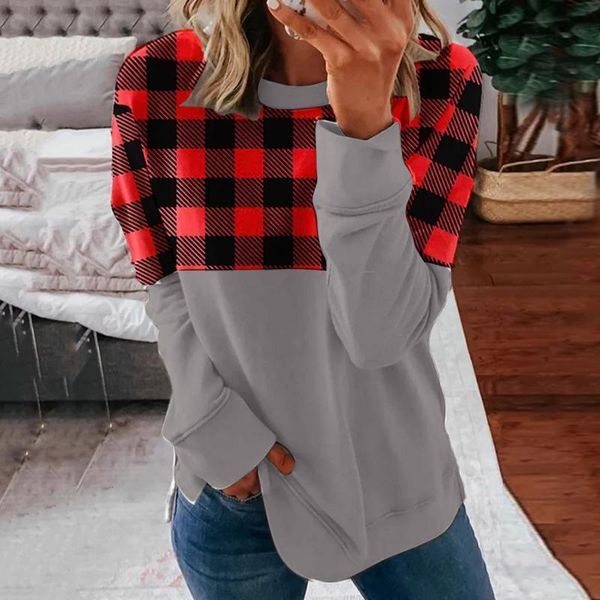 women's t-shirt spring pullovers patchwork long sleeve fashion plaid o-neck women clothing casual loose soft cozy female, White
women's t-shirt spring pullovers patchwork long sleeve fashion plaid o-neck women clothing casual loose soft cozy female, White