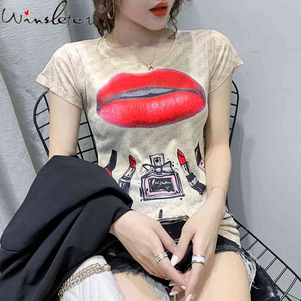 women's t-shirt summer european clothes print makeup lipstick girl fashion women short sleeve casual tees all match 2021 t142, White
women's t-shirt summer european clothes print makeup lipstick girl fashion women short sleeve casual tees all match 2021 t142, White