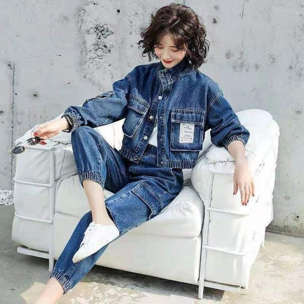 women's two piece pants 2021 spring professional denim suit female fried street fashion harem western style tooling two-piece girl smal, White
women's two piece pants 2021 spring professional denim suit female fried street fashion harem western style tooling two-piece girl smal, White