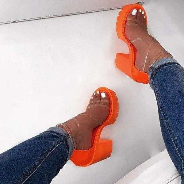 summer high heel fashion sandals women's solid color thick bag with transparent band, Black
summer high heel fashion sandals women's solid color thick bag with transparent band, Black